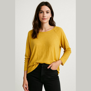 Old Navy Womens Mustard Lightweight Loose Fit Crew Neck Long Sleeve Top Size XL